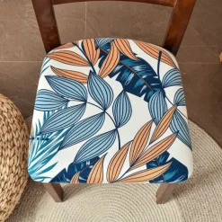 Dining Chair Seat Covers Stretch Printed Chair Seat Covers Set of 2 Removable Washable Upholstered Chair Seat Protector Cushion Slipcovers for Kitchen Office