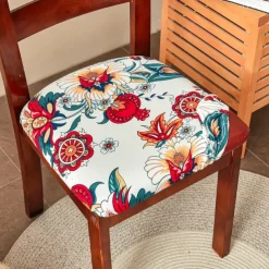 Dining Chair Seat Covers Stretch Printed Chair Seat Covers Set of 2 Removable Washable Upholstered Chair Seat Protector Cushion Slipcovers for Kitchen Office