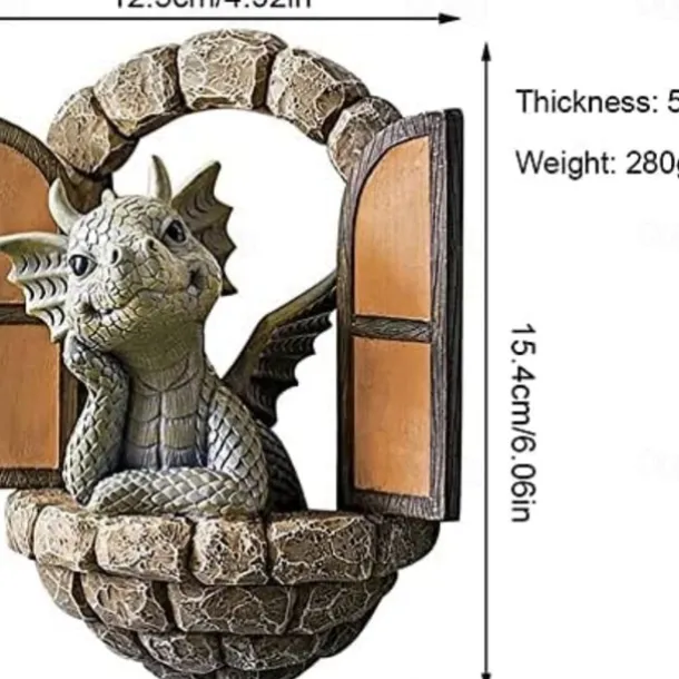 Dinosaur Sculpture Wall Decoration Weatherproof Resin Statue Miniatures for Patio Yard Garden Wall Decoration Lovely Dragon Garden Ornaments