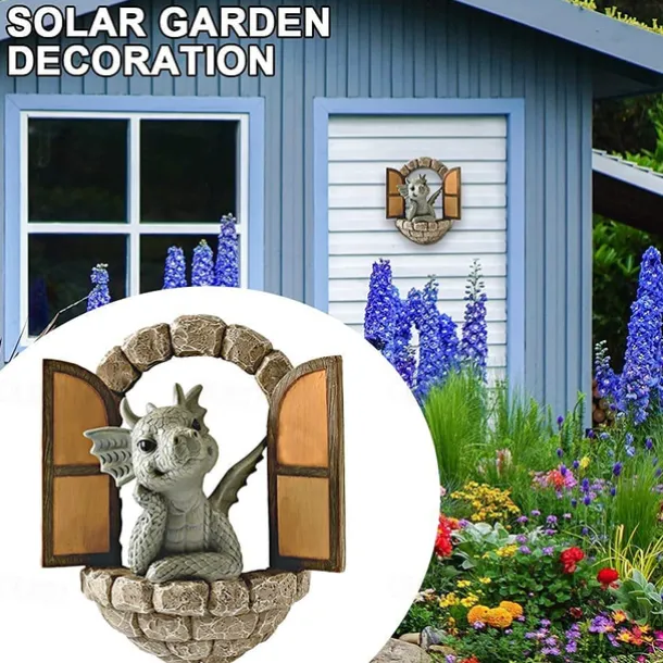 Dinosaur Sculpture Wall Decoration Weatherproof Resin Statue Miniatures for Patio Yard Garden Wall Decoration Lovely Dragon Garden Ornaments