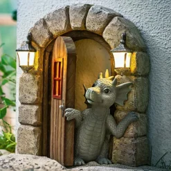 Dinosaur Sculpture Wall Decoration Weatherproof Resin Statue Miniatures for Patio Yard Garden Wall Decoration Lovely Dragon Garden Ornaments