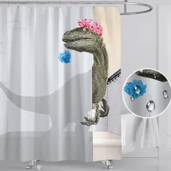 Dinosaur Shower Curtain Set 180cm*180cm(70"*70")with Hooks for Bathroom, White Fun Kids Fabric Shower Curtains , Cool Cute Unique Raptor Bathroom Accessories Decor
