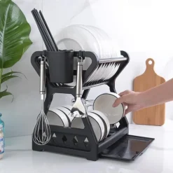 Dish Drainer Dish Drying Rack Kitchen Storage Double Layer Dish Drainer Shelf Knife Fork Container Household Holder with Sink