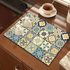 Dish Drying Mat for Kitchen Coffee Bar, Absorbent Quick-drying Reversible Dish Mat