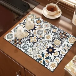 Dish Drying Mat for Kitchen Coffee Bar, Absorbent Quick-drying Reversible Dish Mat