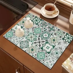 Dish Drying Mat for Kitchen Coffee Bar, Absorbent Quick-drying Reversible Dish Mat