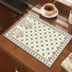 Dish Drying Mat for Kitchen Coffee Bar, Absorbent Quick-drying Reversible Dish Mat