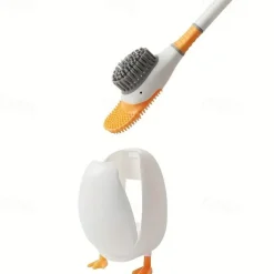 Diving Duck Toilet Brush, Silicone Non-dead Plastic Long Handle With Base, Household Bathroom Soft Brush, Squat Toilet Cleaning Brush, Cleaning Supplies, Cleaning Tool