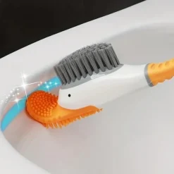 Diving Duck Toilet Brush, Silicone Non-dead Plastic Long Handle With Base, Household Bathroom Soft Brush, Squat Toilet Cleaning Brush, Cleaning Supplies, Cleaning Tool
