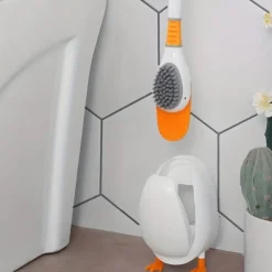 Diving Duck Toilet Brush, Silicone Non-dead Plastic Long Handle With Base, Household Bathroom Soft Brush, Squat Toilet Cleaning Brush, Cleaning Supplies, Cleaning Tool