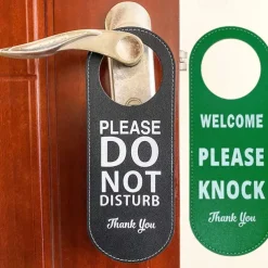 Do Not Disturb Sign Door Hanger Sign PU Leather Welcome Please Knock Sign Ideal for Offices Clinics Law Firms Hotels or during Therapy Massage Spa Counseling Sessions