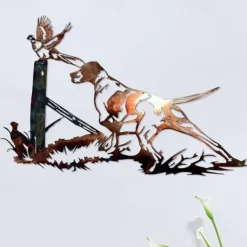 Dog Metal Wall Decor Metal Wall Art Bird Ornament Home Bedroom Living Room Window Decoration 32.5x21.5cm