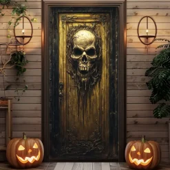Door Decorations Door Covers Skulls Door Tapestry Door Curtain Decoration Backdrop Door Banner for Front Door Farmhouse Holiday Party Indoor Outdoor Decor Supplies Spider Net