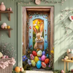 Door Decorations Door Covers Rabbit Eggs Door Tapestry Door Curtain Decoration Backdrop Indoor/Outdoor Door Banner for Front Door Farmhouse
