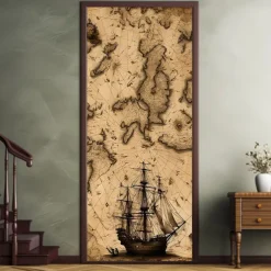 Door Decorations Door Covers Vintage Nautical Map Pirate Door Tapestry Door Curtain Decoration Backdrop Indoor/Outdoor Door Banner for Front Door Farmhouse