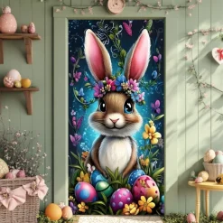 Door Decorations Door Covers Bunny Eggs Door Tapestry Door Curtain Decoration Backdrop Indoor/Outdoor Door Banner for Front Door Farmhouse
