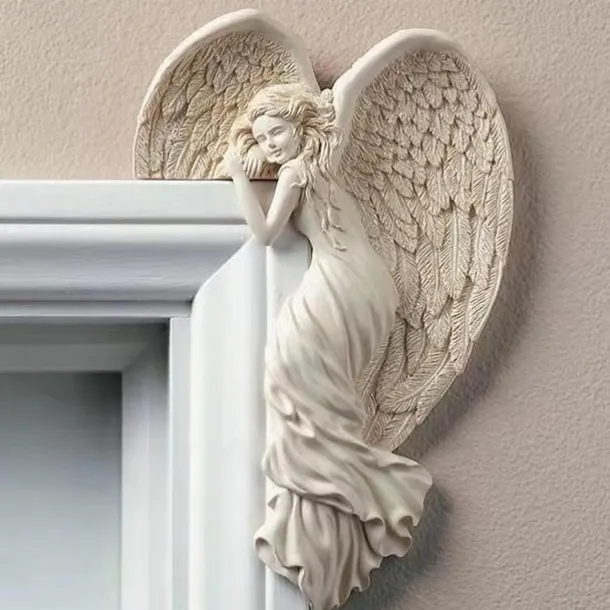 Door Frame Angel Decor Statues Ornaments with Heart-Shaped Wings Sculpture Angel in Your Corner Resin Wall Sculpture Crafts for Home Living Room Bedroom Decoration