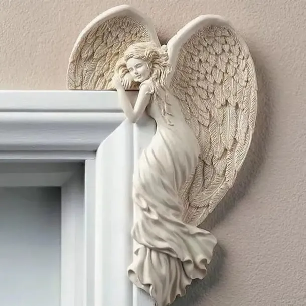 Door Frame Angel Decor Statues Ornaments with Heart-Shaped Wings Sculpture Angel in Your Corner Resin Wall Sculpture Crafts for Home Living Room Bedroom Decoration