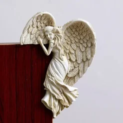 Door Frame Angel Decor Statues Ornaments with Heart-Shaped Wings Sculpture Angel in Your Corner Resin Wall Sculpture Crafts for Home Living Room Bedroom Decoration