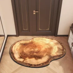 Door Mat Floor Mat Non Slip Ring of Tree 3D Trunk Wooden Log Print Area Rug Bath Mat Waterasorb for Indoor Outdoor Patio Bedroom Kitchen Office