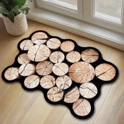 Door Mat Floor Mat Non Slip Ring of Tree 3D Trunk Wooden Log Print Area Rug Bath Mat Waterasorb for Indoor Outdoor Patio Bedroom Kitchen Office