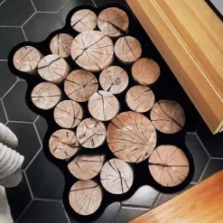 Door Mat Floor Mat Non Slip Ring of Tree 3D Trunk Wooden Log Print Area Rug Bath Mat Waterasorb for Indoor Outdoor Patio Bedroom Kitchen Office