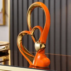 Double Heart Porcelain Decor for Living Room, Entryway, Coffee Table, and Shelves - Perfect Anniversary and Father's Day Gift for Couples and Lovers - Modern and Decorative Home Decor