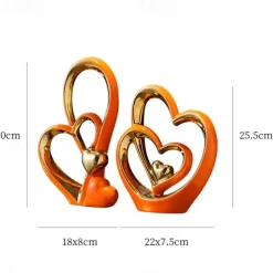 Double Heart Porcelain Decor for Living Room, Entryway, Coffee Table, and Shelves - Perfect Anniversary and Father's Day Gift for Couples and Lovers - Modern and Decorative Home Decor