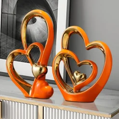 Double Heart Porcelain Decor for Living Room, Entryway, Coffee Table, and Shelves - Perfect Anniversary and Father's Day Gift for Couples and Lovers - Modern and Decorative Home Decor