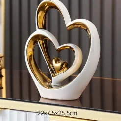 Double Heart Porcelain Decor for Living Room, Entryway, Coffee Table, and Shelves - Perfect Anniversary and Father's Day Gift for Couples and Lovers - Modern and Decorative Home Decor