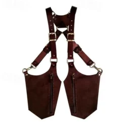 Double Shoulder Armpit Bag,Vintage Leather Men's Suspenders Shoulder Bag Outdoor Crossbody Phone Bag with Adjustable Zippered Pouch, Universally Compatible Wallet for Both Sides