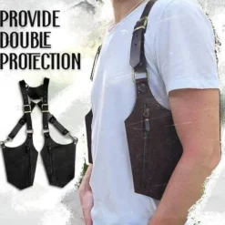 Double Shoulder Armpit Bag,Vintage Leather Men's Suspenders Shoulder Bag Outdoor Crossbody Phone Bag with Adjustable Zippered Pouch, Universally Compatible Wallet for Both Sides