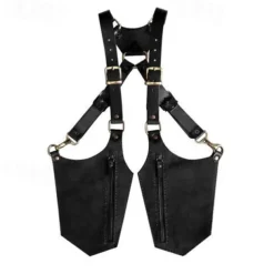 Double Shoulder Armpit Bag,Vintage Leather Men's Suspenders Shoulder Bag Outdoor Crossbody Phone Bag with Adjustable Zippered Pouch, Universally Compatible Wallet for Both Sides