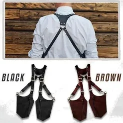 Double Shoulder Armpit Bag,Vintage Leather Men's Suspenders Shoulder Bag Outdoor Crossbody Phone Bag with Adjustable Zippered Pouch, Universally Compatible Wallet for Both Sides