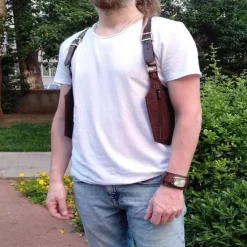 Double Shoulder Armpit Bag,Vintage Leather Men's Suspenders Shoulder Bag Outdoor Crossbody Phone Bag with Adjustable Zippered Pouch, Universally Compatible Wallet for Both Sides