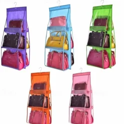 Double Side 6 Pocket Foldable Hanging Handbag Purse Storage Bag Sundry Tidy Organizer Wardrobe Closet Hanger
