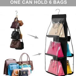 Double Side 6 Pocket Foldable Hanging Handbag Purse Storage Bag Sundry Tidy Organizer Wardrobe Closet Hanger