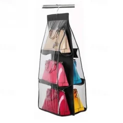 Double Side 6 Pocket Foldable Hanging Handbag Purse Storage Bag Sundry Tidy Organizer Wardrobe Closet Hanger