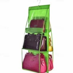Double Side 6 Pocket Foldable Hanging Handbag Purse Storage Bag Sundry Tidy Organizer Wardrobe Closet Hanger