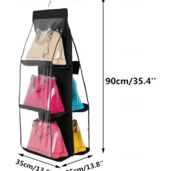 Double Side 6 Pocket Foldable Hanging Handbag Purse Storage Bag Sundry Tidy Organizer Wardrobe Closet Hanger