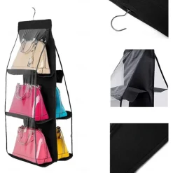 Double Side 6 Pocket Foldable Hanging Handbag Purse Storage Bag Sundry Tidy Organizer Wardrobe Closet Hanger