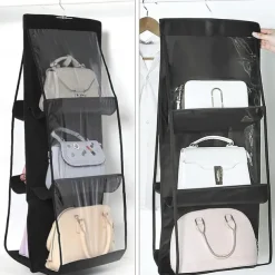 Double Side 6 Pocket Foldable Hanging Handbag Purse Storage Bag Sundry Tidy Organizer Wardrobe Closet Hanger