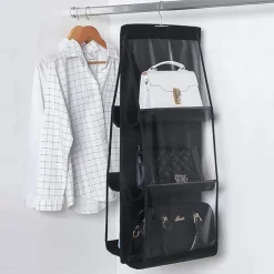 Double Side 6 Pocket Foldable Hanging Handbag Purse Storage Bag Sundry Tidy Organizer Wardrobe Closet Hanger