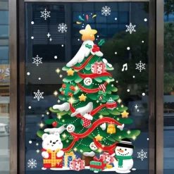 Double Side Christmas Decoration Christmas Stickers Shopping Mall Glass Window Decoration Stickers Christma Tree Electrostatic Sticker Happy New Year