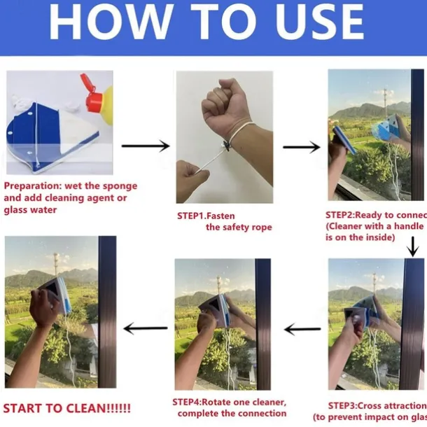 Double Side Window Cleaner Magnetic Window Glass Wiper Cleaning Tool for High-Rise Household Cleaning Cleaning Windows Thickness 3-8mm Window Cleaner Double Side Glass Wiper Adjustable Magnetic