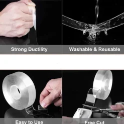 Double Sided Tape Heavy Dut, Multipurpose Removable Mounting Tape Adhesive Grip,Reusable Strong Sticky Wall Tape Strips Transparent Tape Poster Carpet Tape for Paste Items,Household