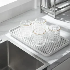 Double-Layer Plastic Dish Rack with Drainage Tray for Tableware, Fruit, and Bowl Storage