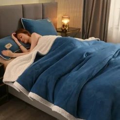 Double-Sided Coral Fleece Blanket Three-Layer Quilted Thickened Cover Quilt Flannel Blanket Double Single Air-Conditioning Nap Blanket