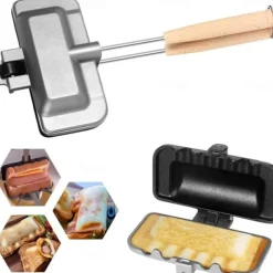 Double-sided Sandwich Baking Pan Baking Pan Outdoor Double Sided Frying Pan Sandwich Double Sided Nonstick Frying Pan With Removable Handle Aluminum Flip Top Pan