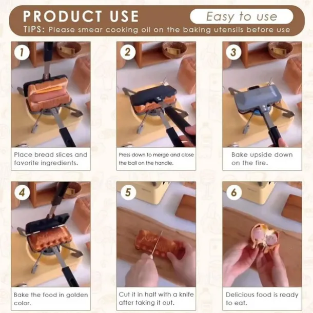 Double-sided Sandwich Baking Pan Baking Pan Outdoor Double Sided Frying Pan Sandwich Double Sided Nonstick Frying Pan With Removable Handle Aluminum Flip Top Pan